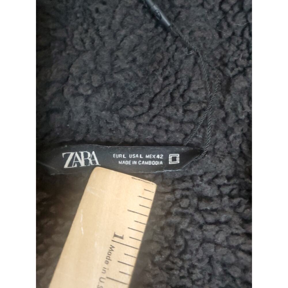 Zara Workwear Canvas Hooded Jacket Women's Size Large Sherpa Lined Coat - Picture 3 of 16